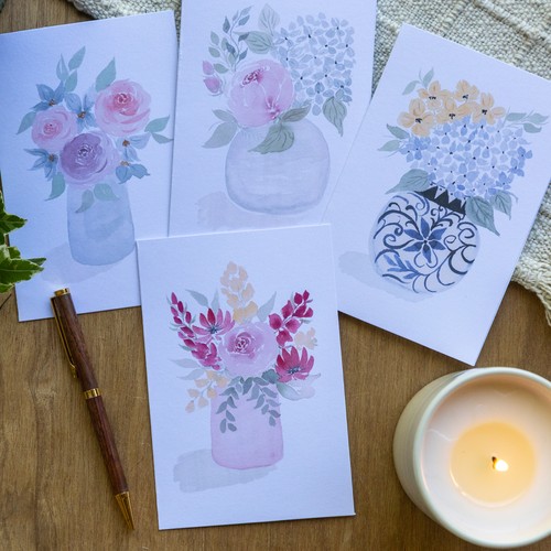 Vase Watercolor Card Set