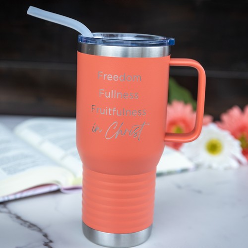 Mug Freedom, Fullness & Fruitfulness in Christ (coral)